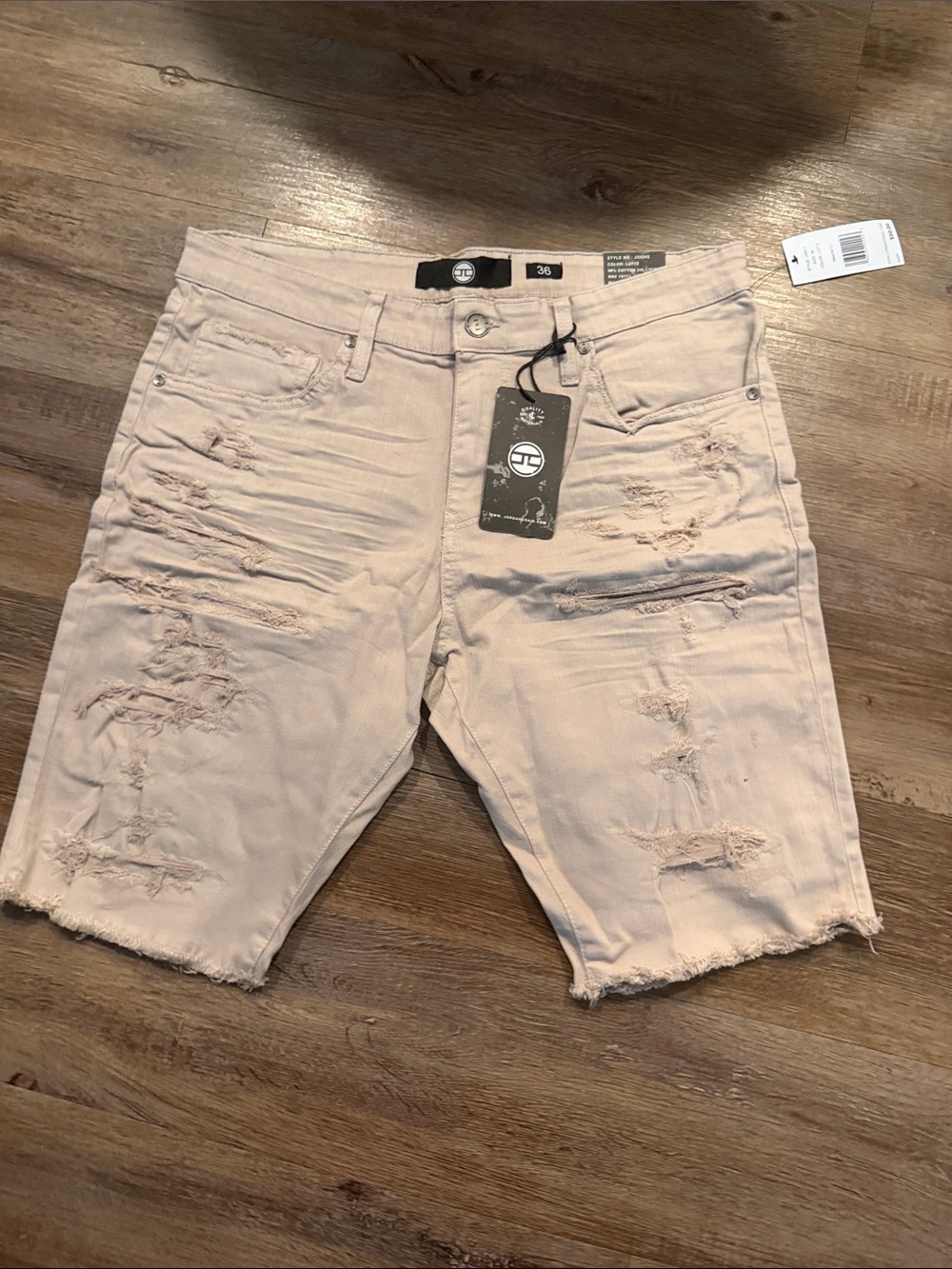 Jordan Craig Beige Distressed Denim Jean Shorts
